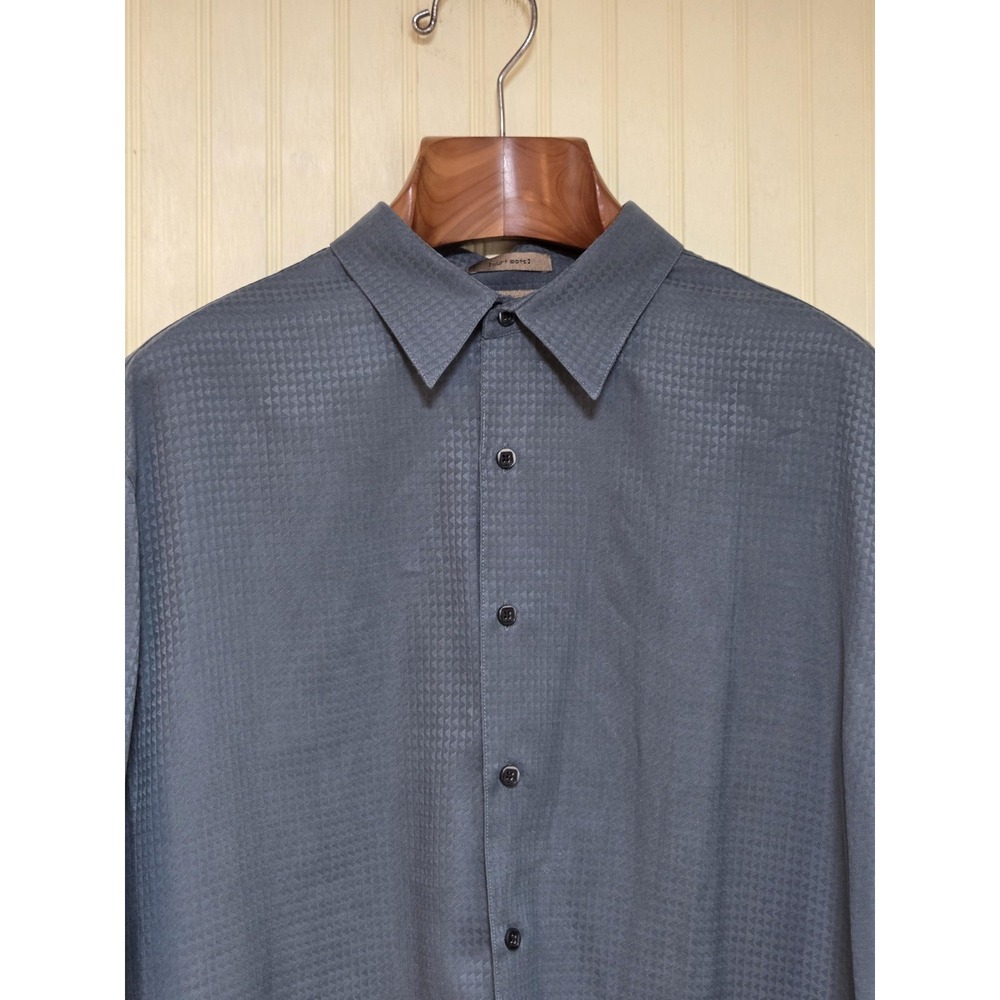 Axist Shirt Mens XL Charcoal Gray Short Sleeve‎ Button Up Count Soft Jacquard